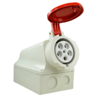 Pin and Sleeve Receptacle Outlet Devices with Box 888-161 IEC 60309 Surface Mnt Recep with Box, IP44, 60A 380-415V & 400V, 63A 220/380-240/415V, 6H, IEC 309 International Pin and Sleeve Devices